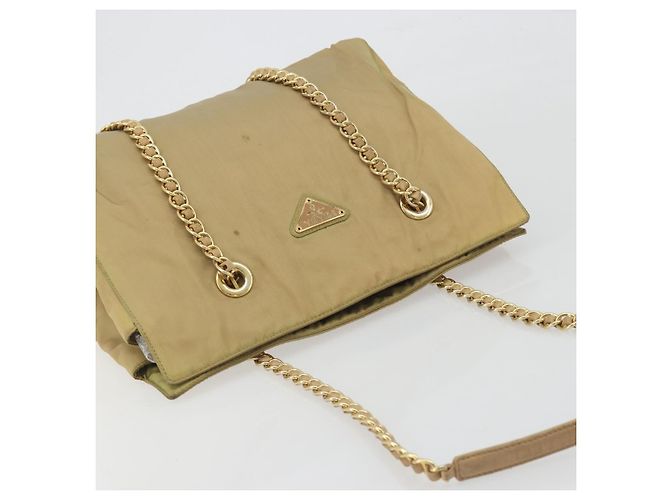 PRADA Chain Tote Bag Nylon Beige Gold Auth 194329 Golden - Ansicht 6
