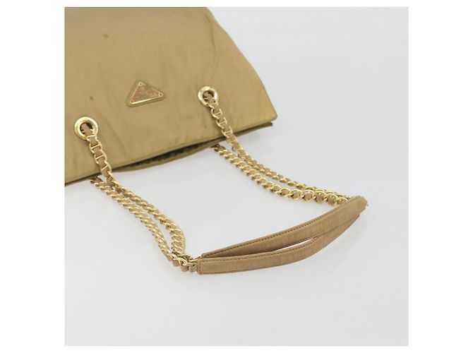 PRADA Chain Tote Bag Nylon Beige Gold Auth 194329 Golden - Ansicht 7