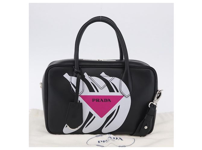 Sac à main PRADA en cuir 2 voies Noir Argent Auth ka5717M Argenté - vue 12