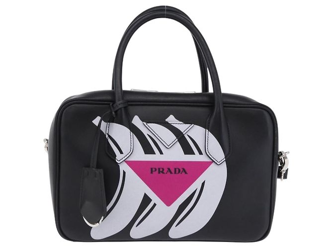 Sac à main PRADA en cuir 2 voies Noir Argent Auth ka5717M Argenté - vue 13