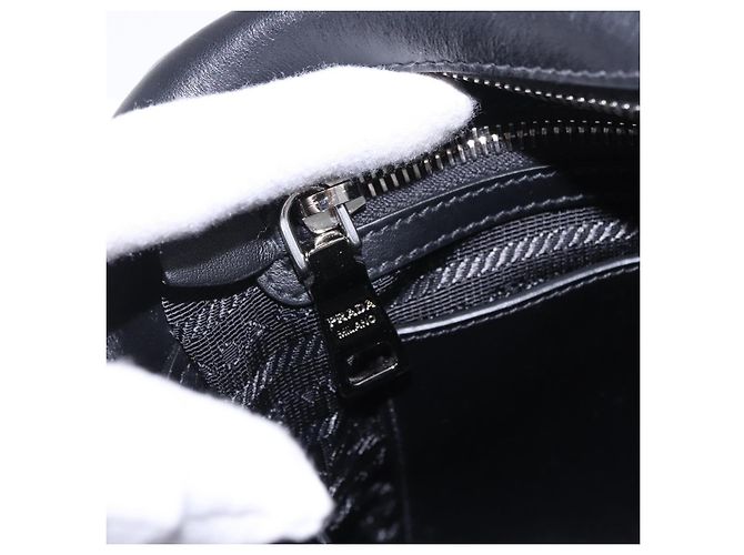 Sac à main PRADA en cuir 2 voies Noir Argent Auth ka5717M Argenté - vue 26