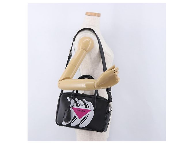 Sac à main PRADA en cuir 2 voies Noir Argent Auth ka5717M Argenté - vue 29