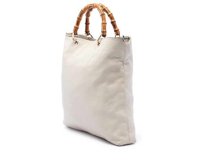 Bamboo Saco shopper Gucci em couro de bezerro branco com alça de bambu - vista 2