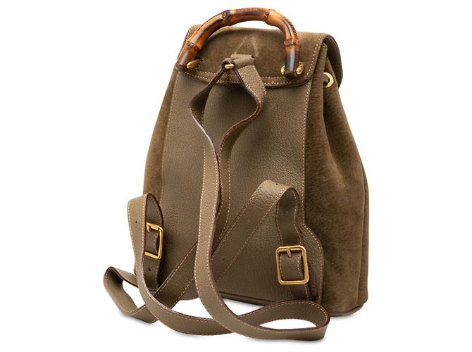 Bamboo Zaino Gucci in camoscio marrone con bambù - vista 2