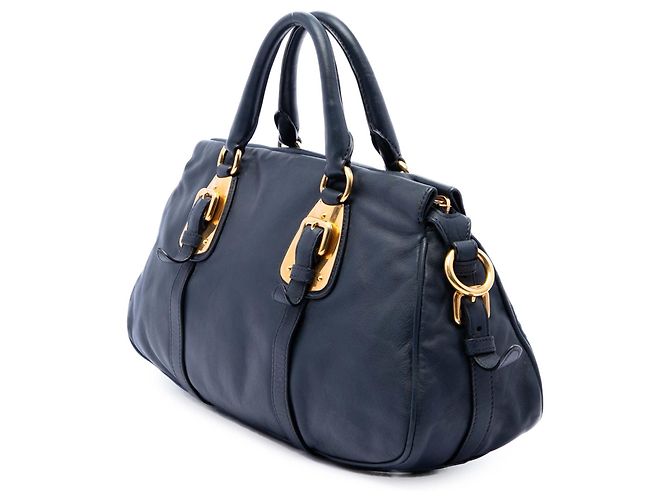 Borsa Shopping Prada in vitello morbido blu - vista 2