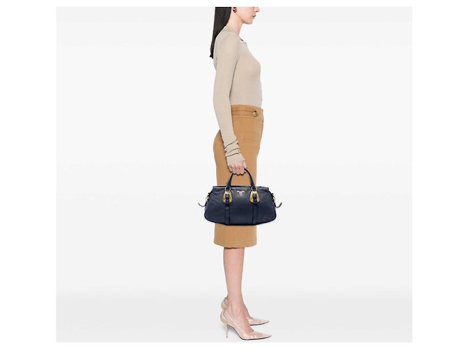 Borsa Shopping Prada in vitello morbido blu - vista 7