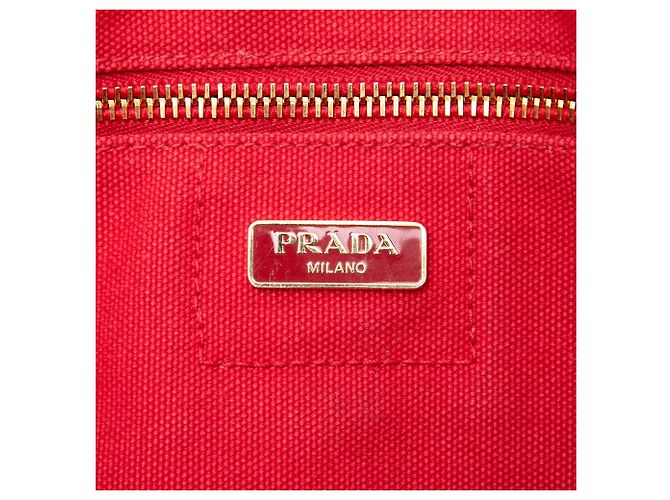Borsa Tote Satchel Prada Large Canvas Canapa Logo rossa Rosso - vista 5