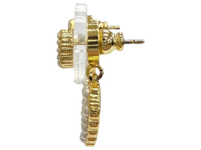 Orecchini Dior placcati in oro con logo CD, cuore in perle sintetiche e chiusura a pressione D'oro - vista 2
