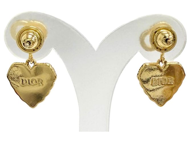 Orecchini Dior placcati in oro con logo CD, cuore in perle sintetiche e chiusura a pressione D'oro - vista 3