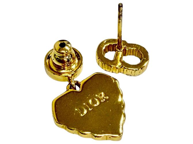 Orecchini Dior placcati in oro con logo CD, cuore in perle sintetiche e chiusura a pressione D'oro - vista 5