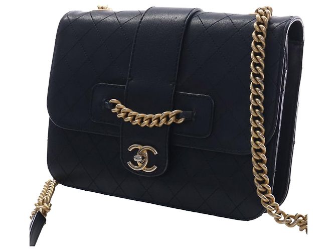 Borsa a tracolla Chanel Large Quilted Sheepskin con patta e catena frontale, Nera Nero - vista 12