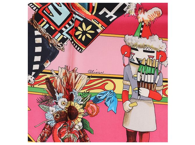 Hermès Carré 90 "Kachinas" Seidentuch in Rosa Pink - Ansicht 10