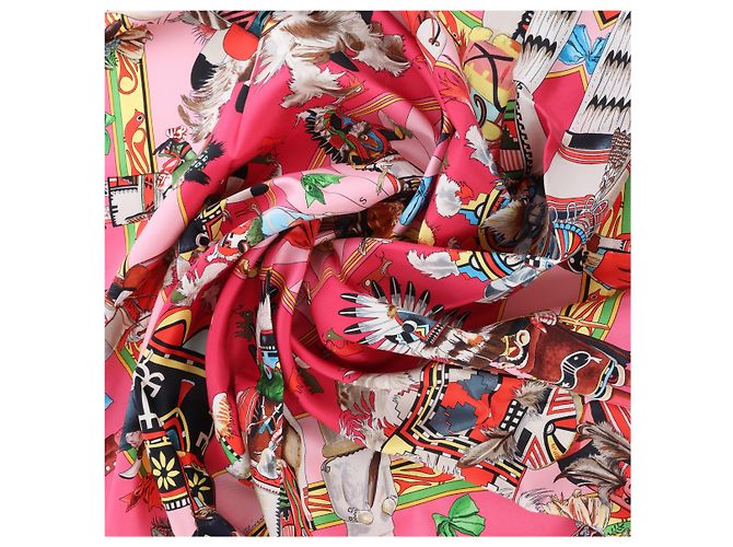 Hermès Carré 90 "Kachinas" Seidentuch in Rosa Pink - Ansicht 13