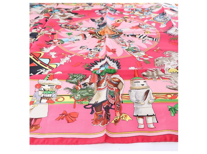 Hermès Carré 90 "Kachinas" Seidentuch in Rosa Pink - Ansicht 6