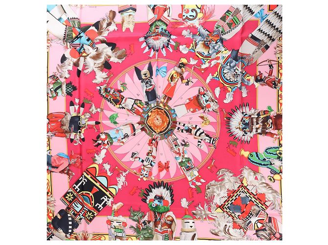 Hermès Carré 90 "Kachinas" Seidentuch in Rosa Pink - Ansicht 9