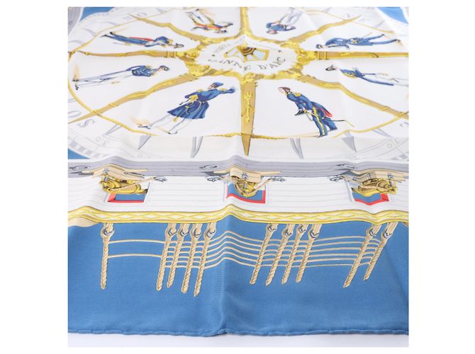 Hermès Carré 90 "PORTE HELICOPTERES JEANNE D‘ARC" Seidentuch in Blau - Ansicht 7
