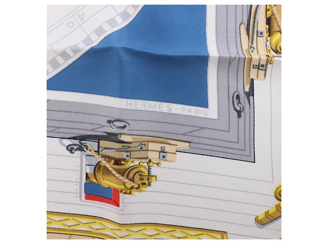 Hermès Carré 90 "PORTE HELICOPTERES JEANNE D‘ARC" Seidentuch in Blau - Ansicht 8