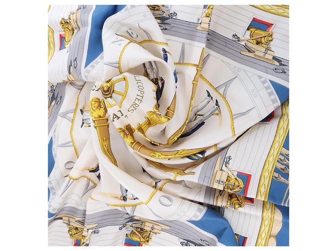 Hermès Carré 90 "PORTE HELICOPTERES JEANNE D‘ARC" Seidentuch in Blau - Ansicht 11
