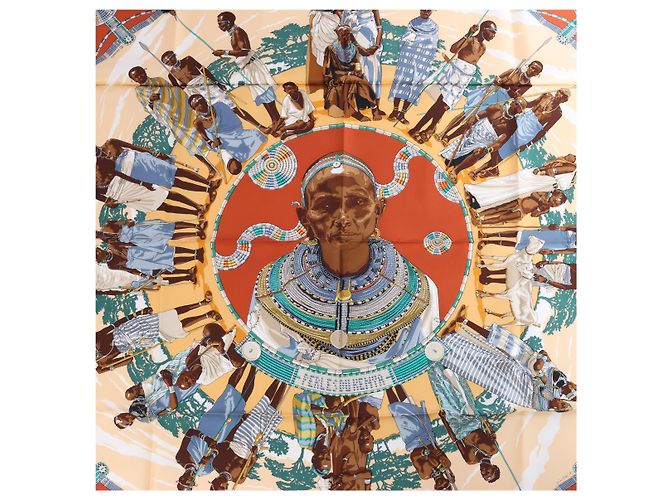 Hermès Carré 90 "PERLES DU KENYA" Seidentuch in Braun - Ansicht 10