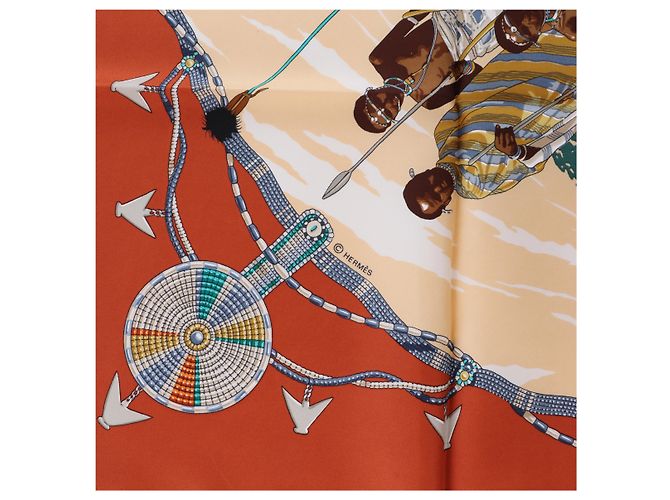 Hermès Carré 90 "PERLES DU KENYA" Seidentuch in Braun - Ansicht 11