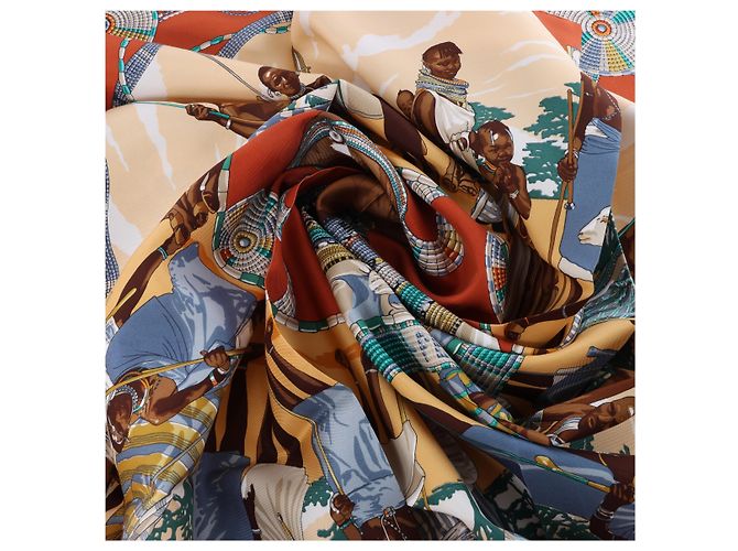 Hermès Carré 90 "PERLES DU KENYA" Seidentuch in Braun - Ansicht 14