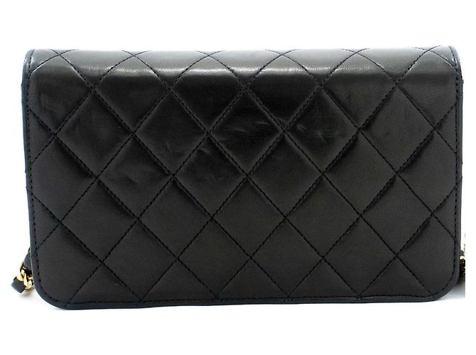 Chanel Vintage Mini en agneau matelassé à rabat complet Noir - vue 2