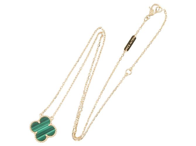 Collana Van Cleef & Arpels Vintage Alhambra Malachite D'oro Verde - vista 2