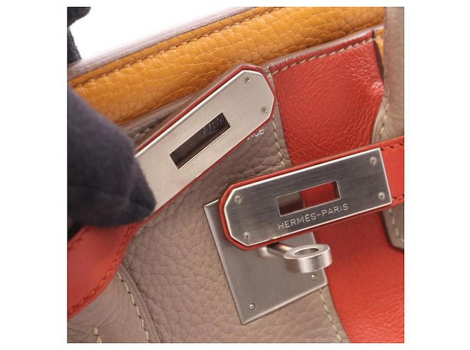 Hermès Borsa Hermes Birkin 35 Casaque Turtledove Grey Moutard Sanguine Beige Arancione Bordò - vista 14