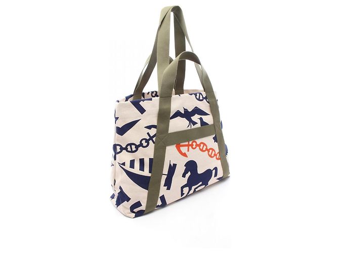 Hermès Beach Bag Pict de Plage Multicolore Beige Blu navy - vista 2