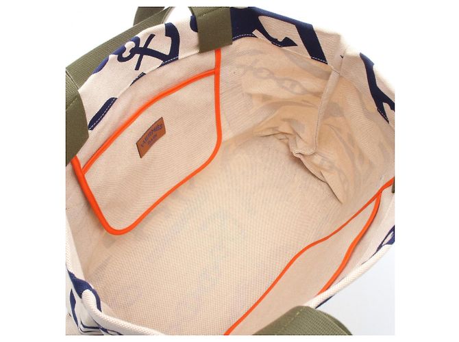 Hermès Beach Bag Pict de Plage Multicolore Beige Blu navy - vista 3