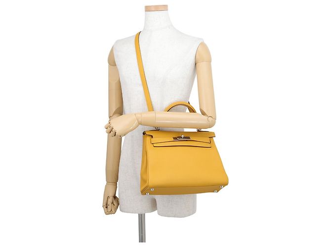 Hermès Borsa Hermes Kelly 28 in pelle Togo Jaune Ambre Giallo - vista 5