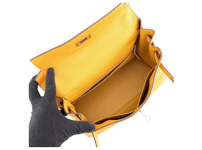 Hermès Borsa Hermes Kelly 28 in pelle Togo Jaune Ambre Giallo - vista 6
