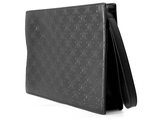 Céline Pochette Celine Triomphe en cuir de veau Noir - vue 2
