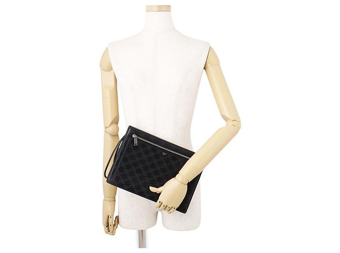 Céline Pochette Celine Triomphe en cuir de veau Noir - vue 4