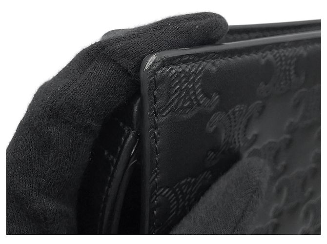 Céline Pochette Celine Triomphe en cuir de veau Noir - vue 8