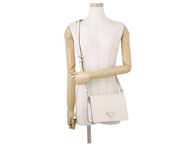 Borsa a tracolla Prada Grace in vitello con triangolo Bianco - vista 4