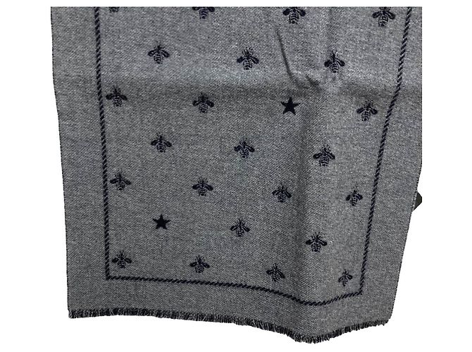 Sciarpa reversibile in lana GUCCI Bee x Star Marrone Blu navy - vista 3