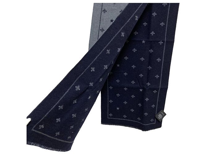 Sciarpa reversibile in lana GUCCI Bee x Star Marrone Blu navy - vista 5