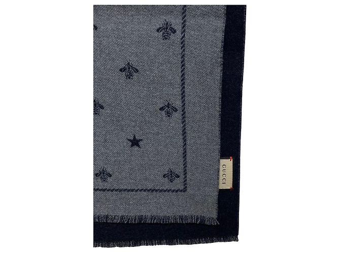 Sciarpa reversibile in lana GUCCI Bee x Star Marrone Blu navy - vista 6