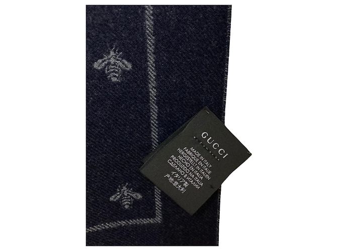 Sciarpa reversibile in lana GUCCI Bee x Star Marrone Blu navy - vista 7