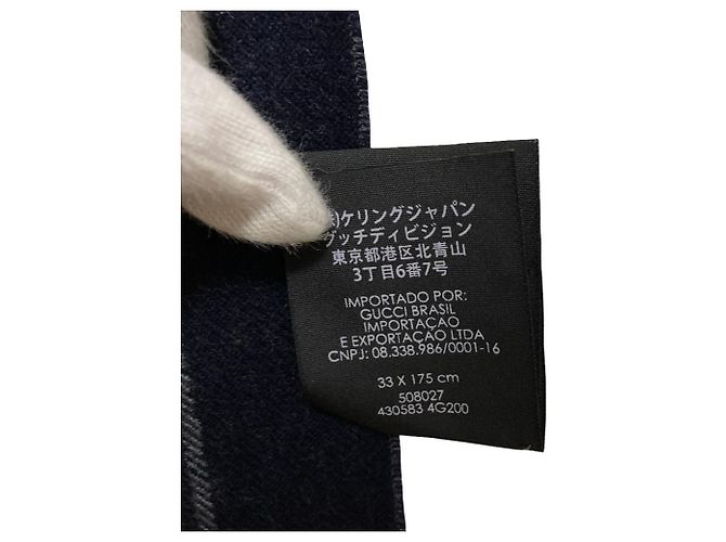 Sciarpa reversibile in lana GUCCI Bee x Star Marrone Blu navy - vista 9