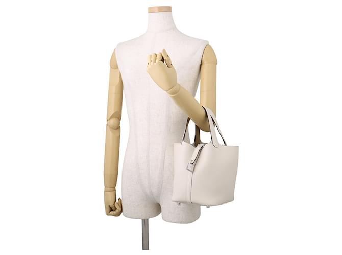 Hermès Borsa Hermes Picotin Lock PM Eclat Nata Poussière Marrone Beige Crudo - vista 4