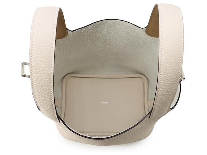 Hermès Borsa Hermes Picotin Lock PM Eclat Nata Poussière Marrone Beige Crudo - vista 5