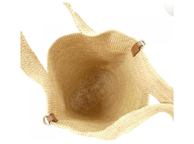 Borsa Loewe in rafia e pelle beige - vista 9