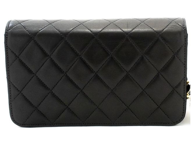 Chanel Vintage Mini in pelle d'agnello matelassé con patta completa Nero - vista 2