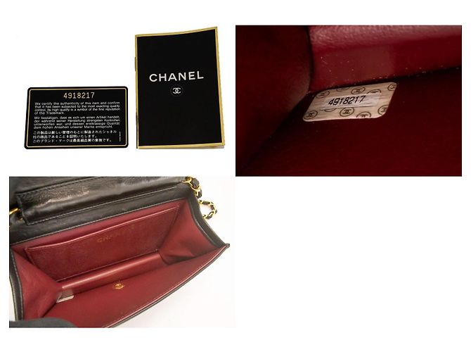 Chanel Vintage Mini in pelle d'agnello matelassé con patta completa Nero - vista 7