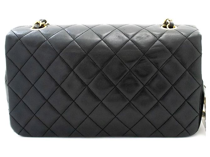 Chanel Vintage Full Flap Quilted Lambskin Small Nero - vista 2