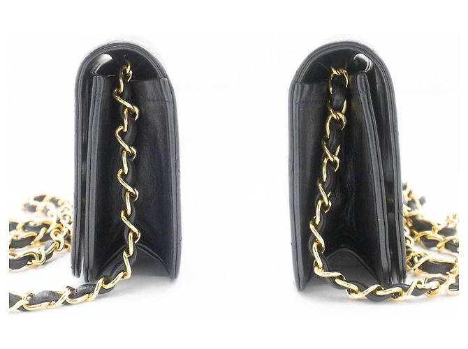 Chanel Vintage Mini aus gestepptem Lammleder mit voller Klappe Schwarz - Ansicht 3