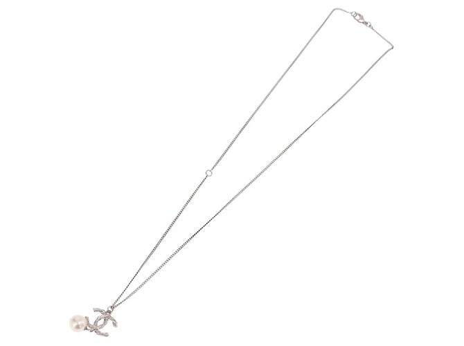 Chanel CC Pearl Drop Pendant Metal with Faux Pearl Silvery - view 2