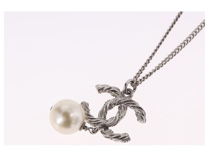 Chanel CC Pearl Drop Pendant Metal with Faux Pearl Silvery - view 5